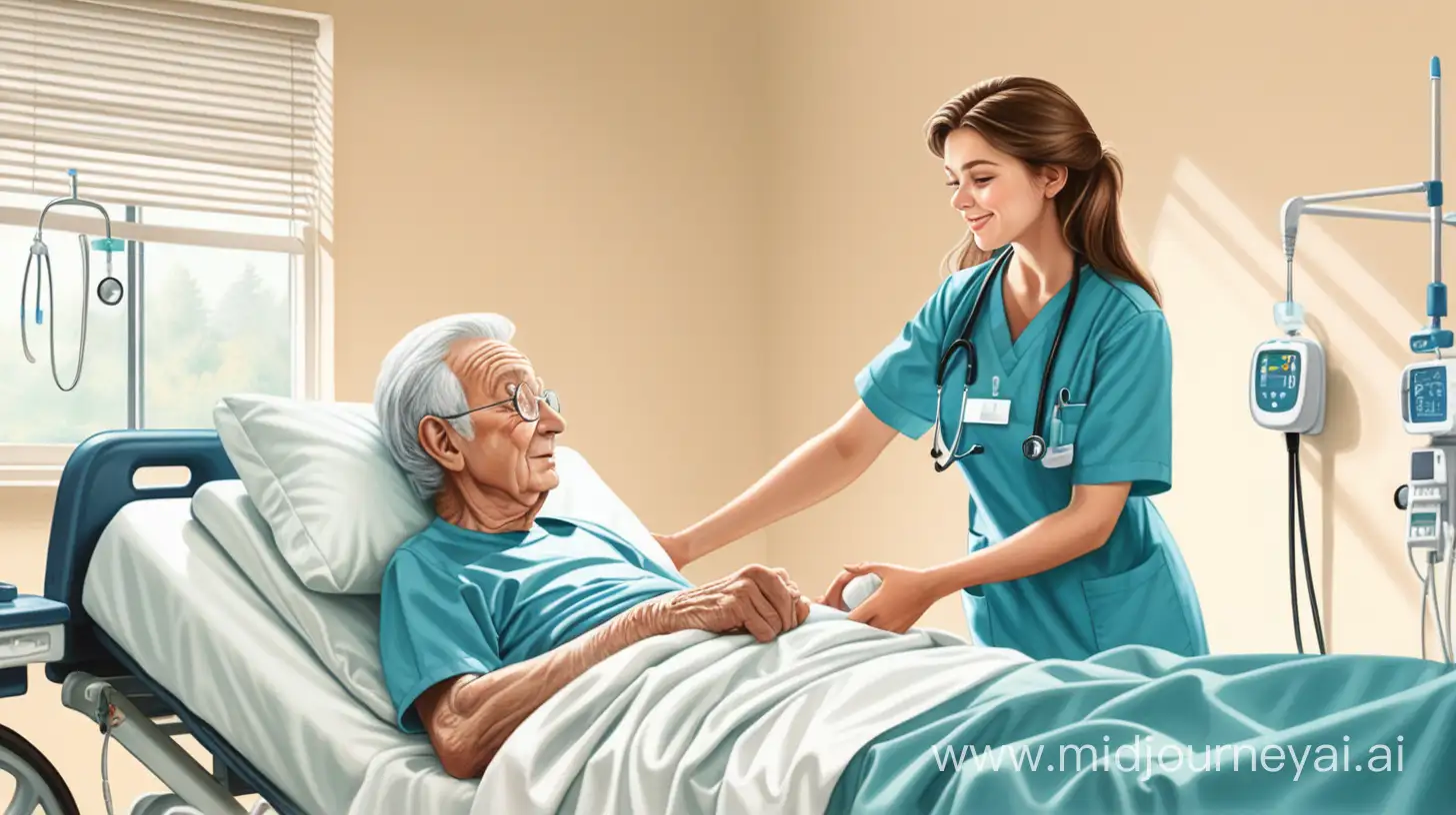 Compassionate Hospital Care Nurse Attending to Elderly Patient