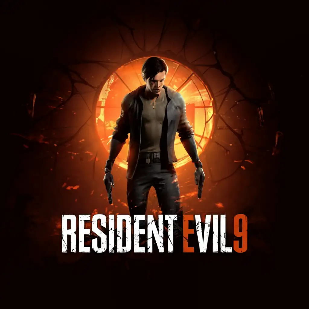 a logo design,with the text "resident evil 9 
logo", main symbol:a zombie and a handsome boy name leon,Moderate,be used in Technology industry,clear background