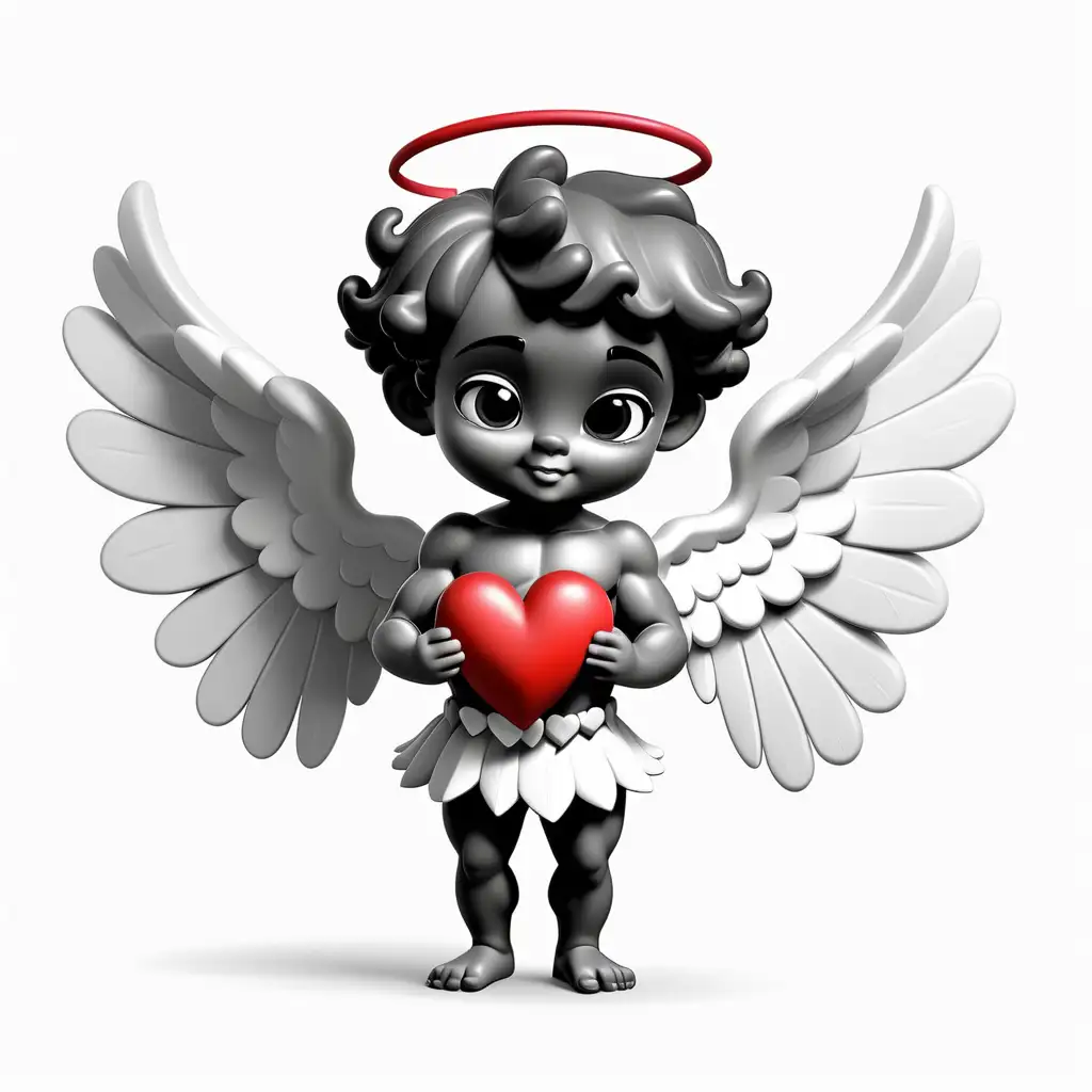 Charming Black and White Cupid Heart Illustration on a Simple White Background