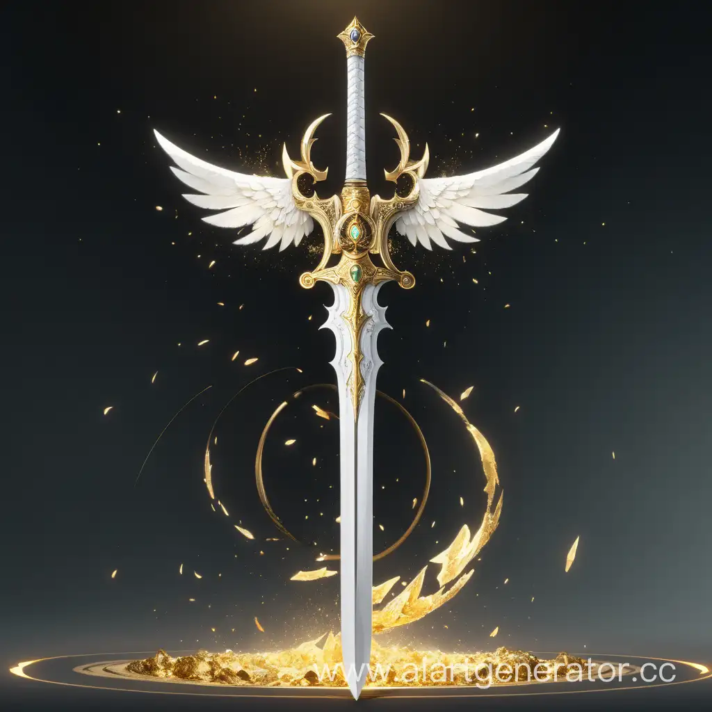 Ethereal-White-Sword-with-Golden-Ring-and-Molten-Gold-Particles