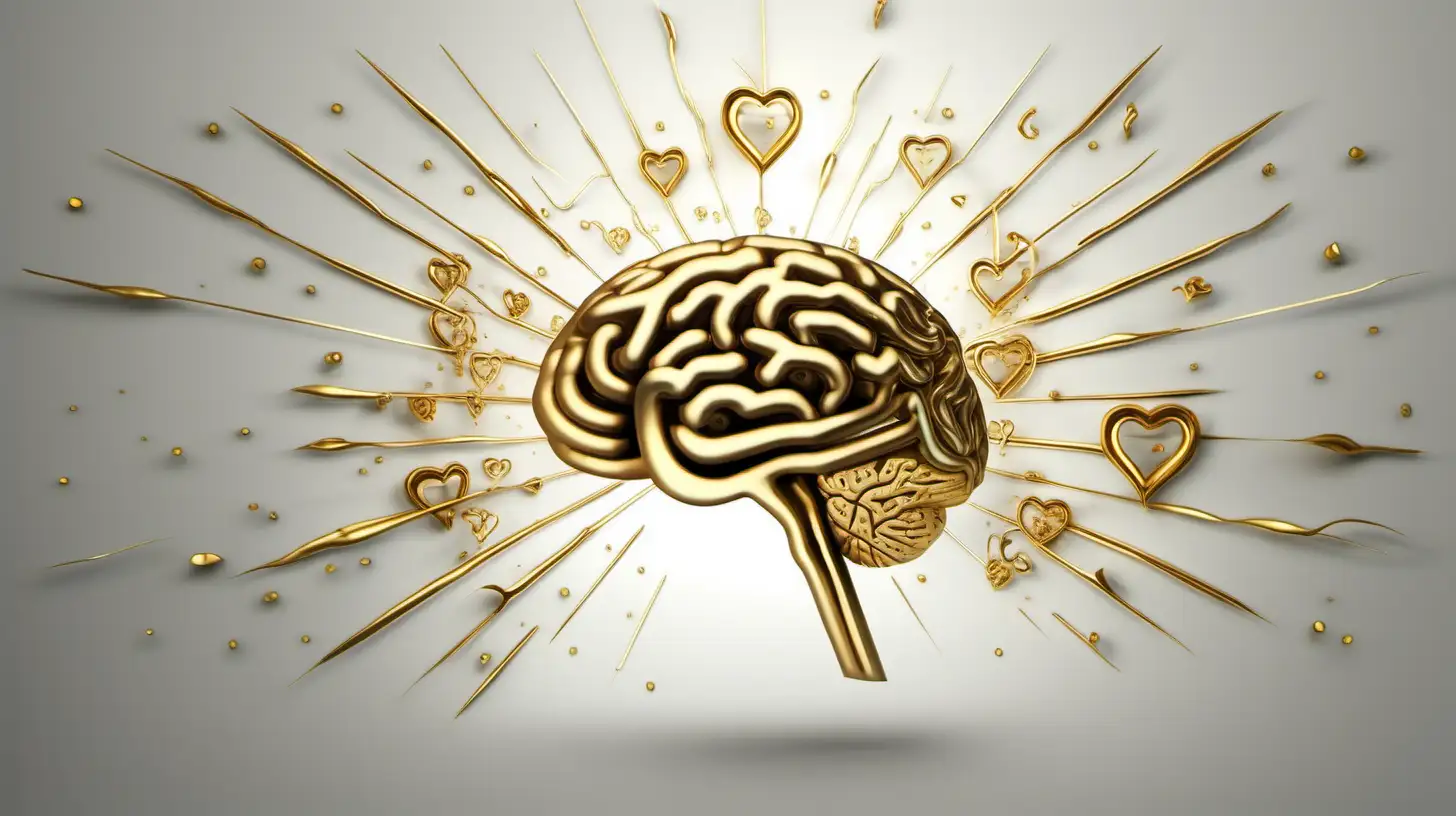 beautiful combination of gold brain and hear symbols
