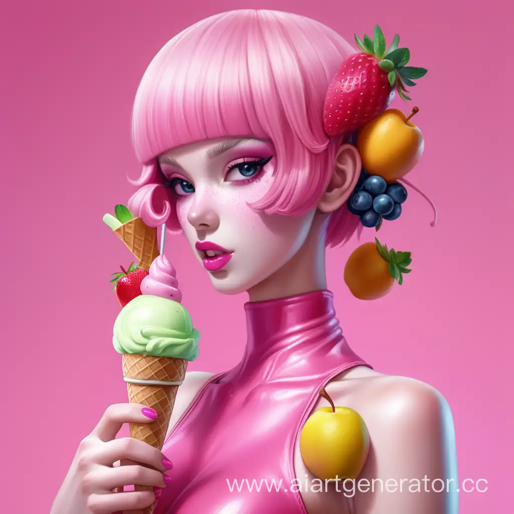 Latex-Girl-with-Pink-Skin-and-Fruit-Hairstyle-Artistic-Humanization-of-Ice-Cream