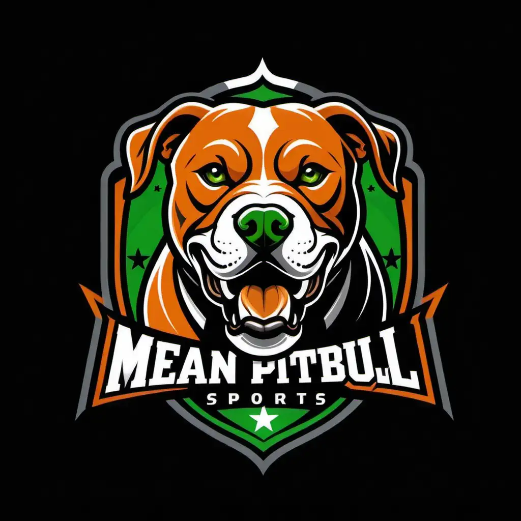 mean pitbull sports vector logo for flag football team with orange white and green colors on a black background