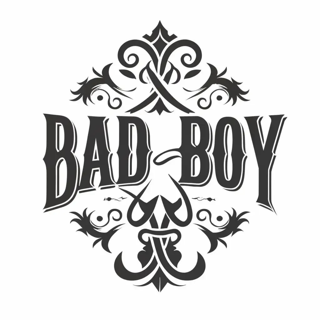 logo, text "bad boy" in black and white in gangster tattoo style, with the text "bad boy", typography, be used in Entertainment industry