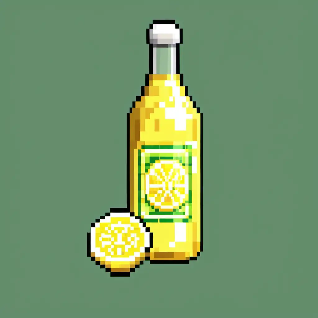 Vibrant Pixel Art of Lemon Cordial Bottle