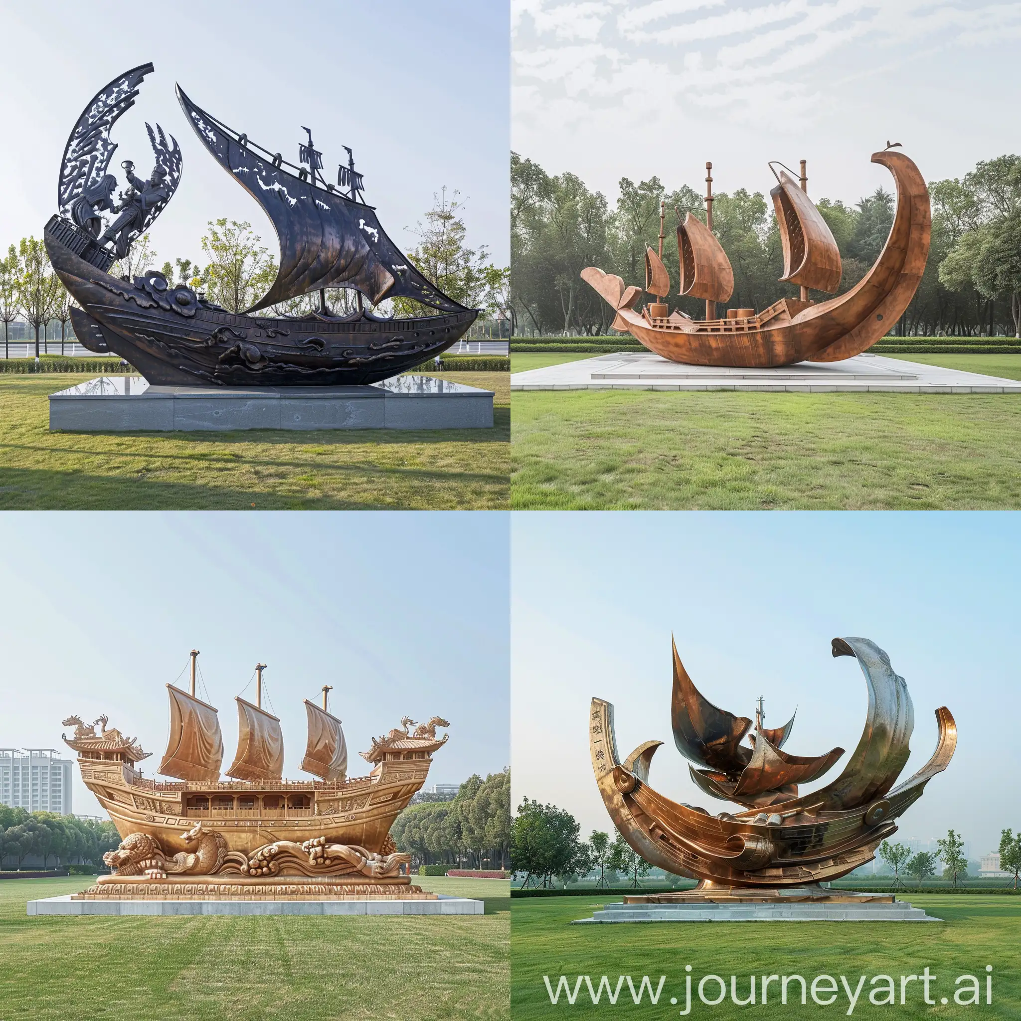The sculpture is based on the theme of integrity,Chinese naval culture,located in the middle of a wide lawn,