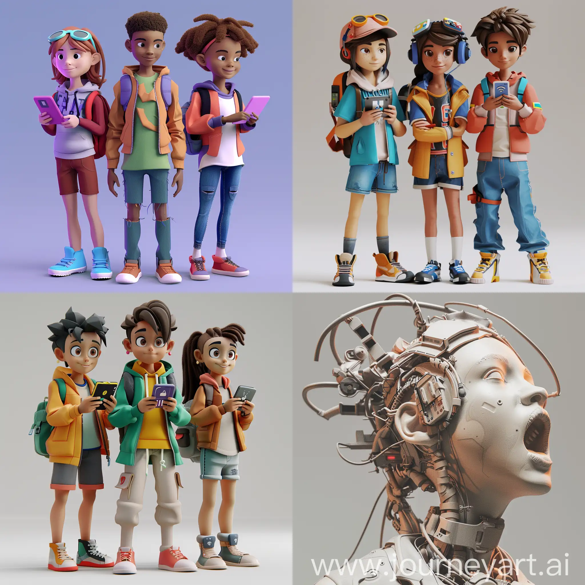 Show how the generation z youth are symbiotic with technology. It should be a clear compelling and beautiful 3d image 