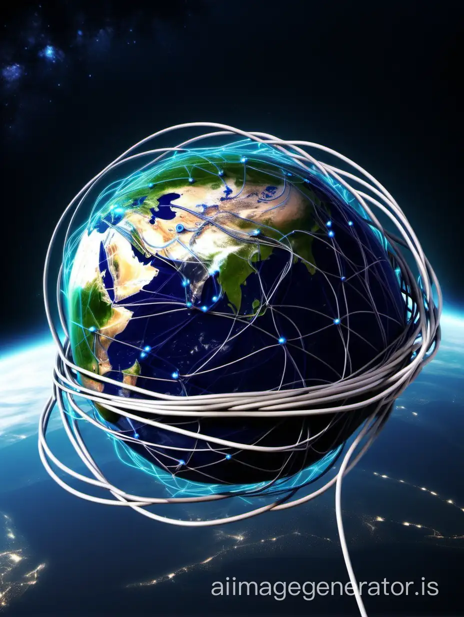 Planet earth and internet wires connexions