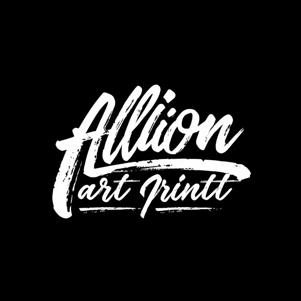 logo, in street graffiti style in black and white, with the text "Allion Art Print", typography, be used in Entertainment industry