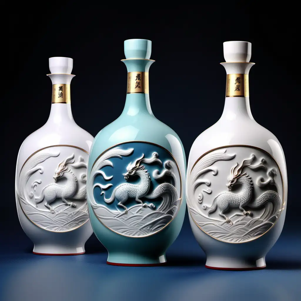 Song Dynasty liquor bottle packaging design, high-end wine, three different types of design, opaque ceramic, exquisite product photo image, high details, artistic and science fiction styling