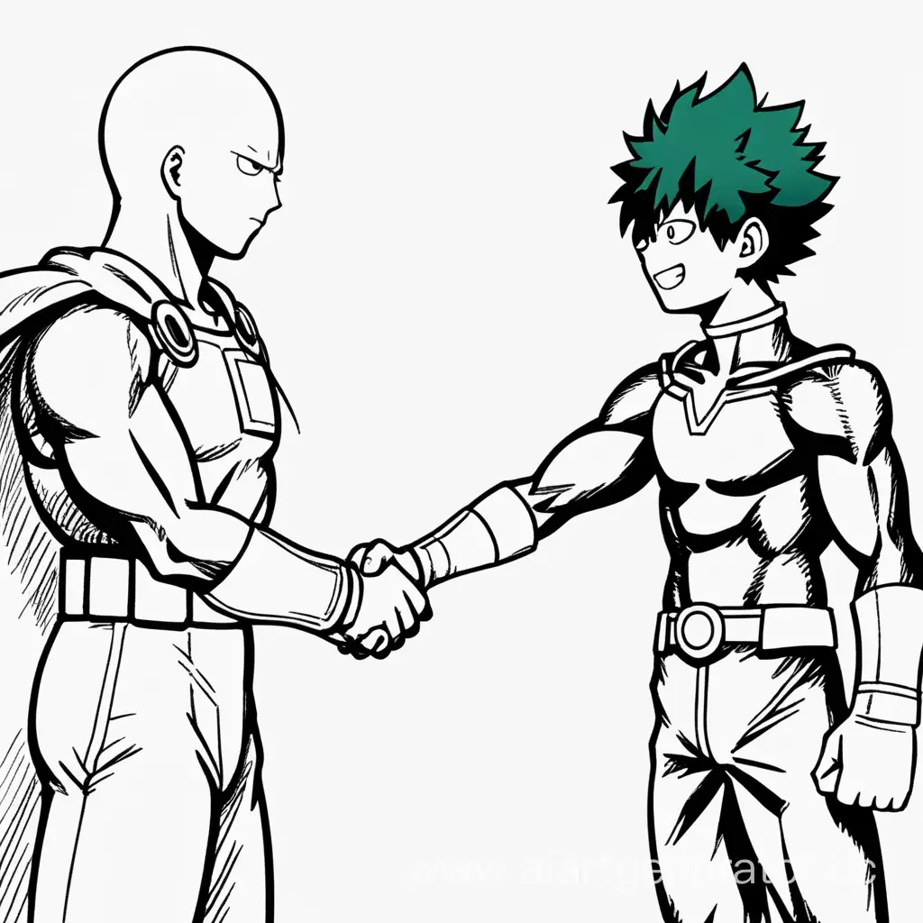 One-Punch-Man-and-Midoriya-from-My-Hero-Academia-Shaking-Hands