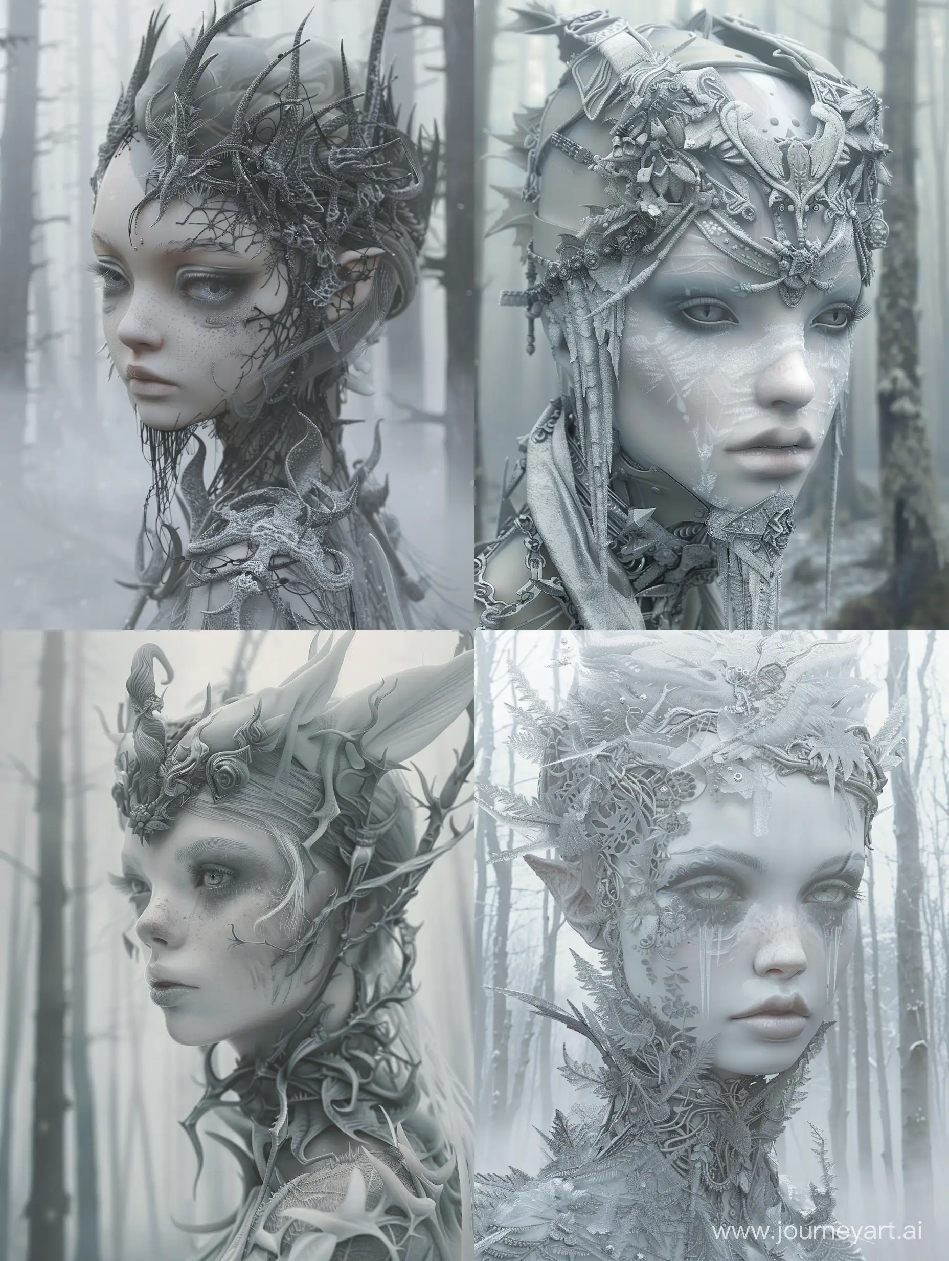 Cyberpunk-Demon-Deity-Woman-in-Foggy-Minimalistic-Forest
