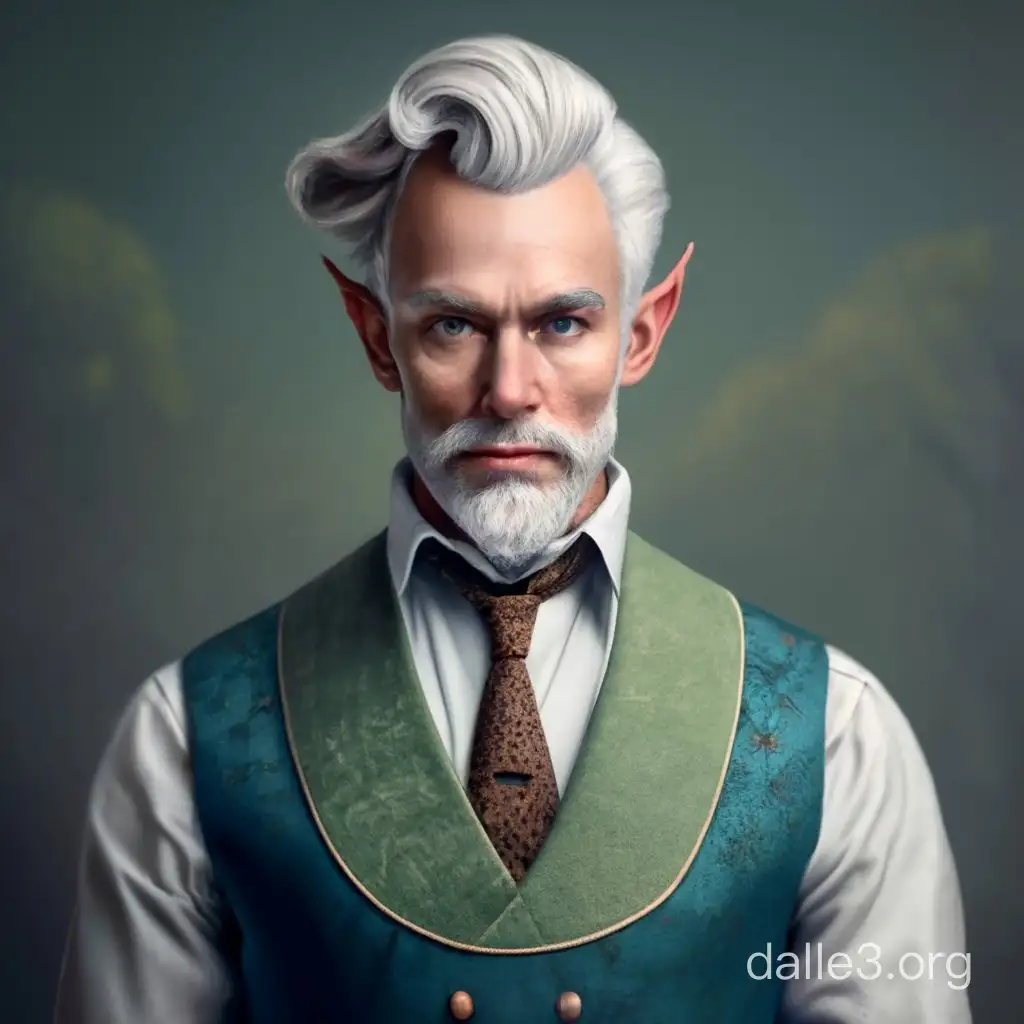 an aristocratic elf headshot in a waistcoat.  hyperrealistic