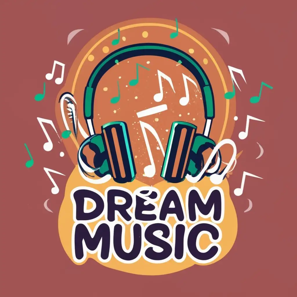 logo, music song speakers headphones, with the text "DREAM MUSIC", typography