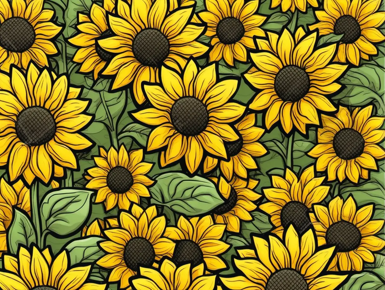 cartoon sunflower, repeating pattern--tile