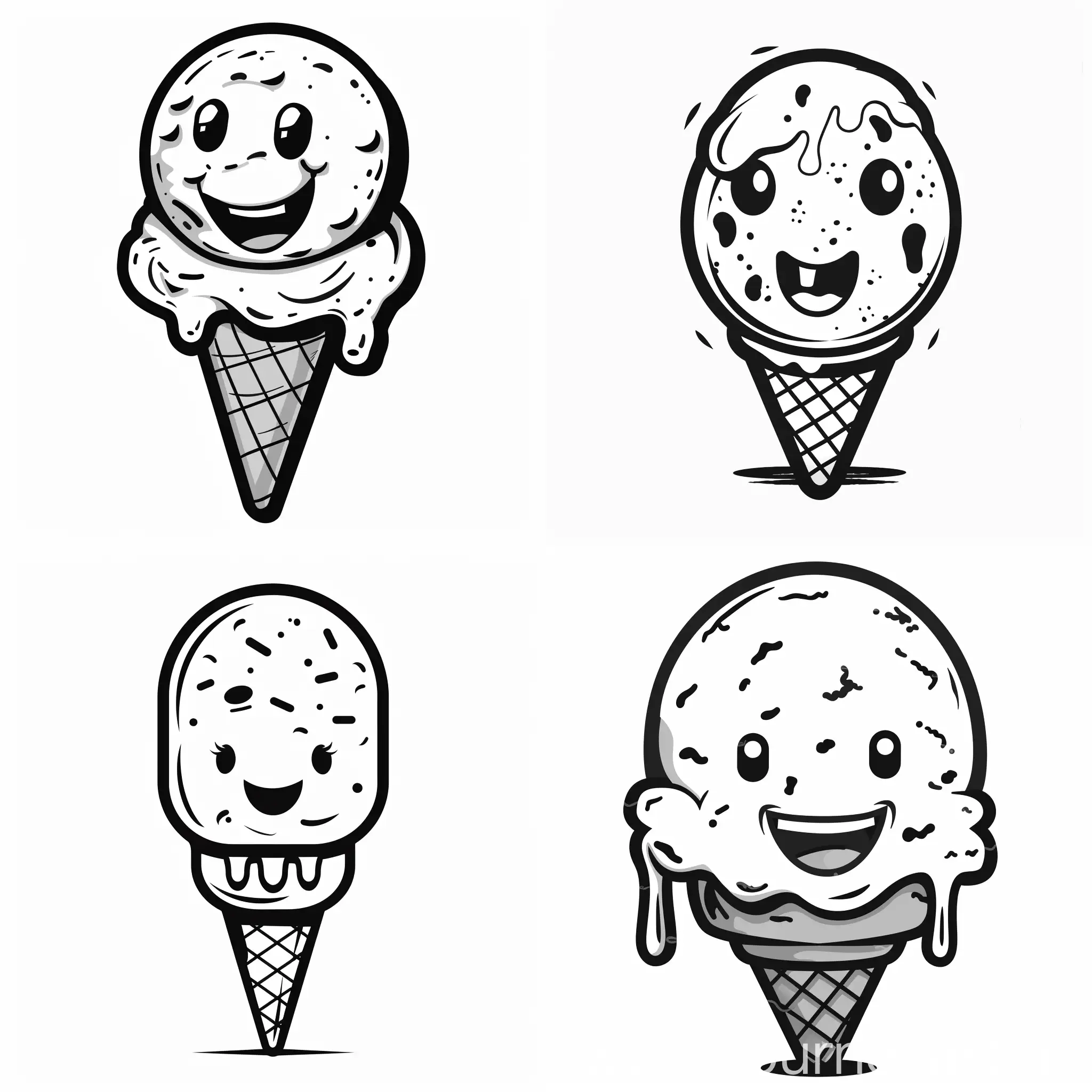 ice cream scoop with no cone mascot flat design black and white