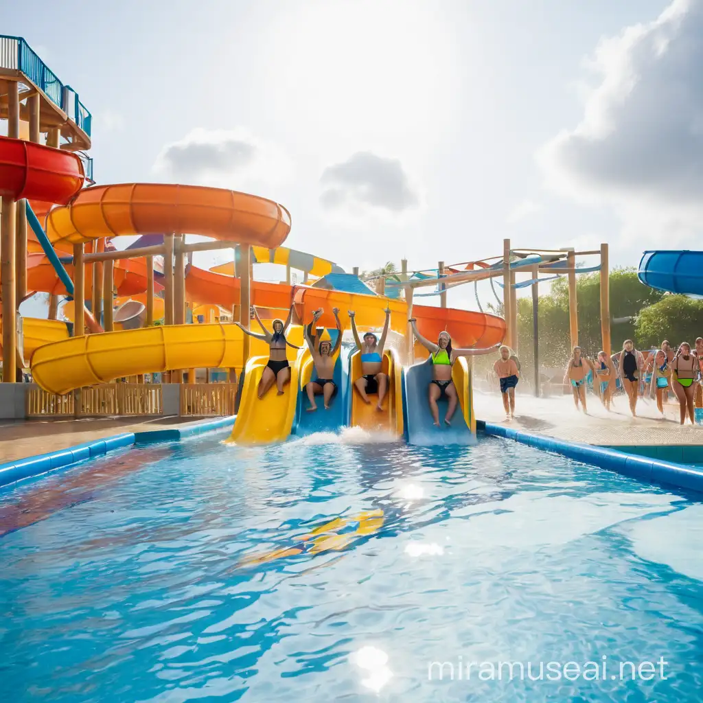 Joyful Youth Experiencing Water Park Slide Adventure