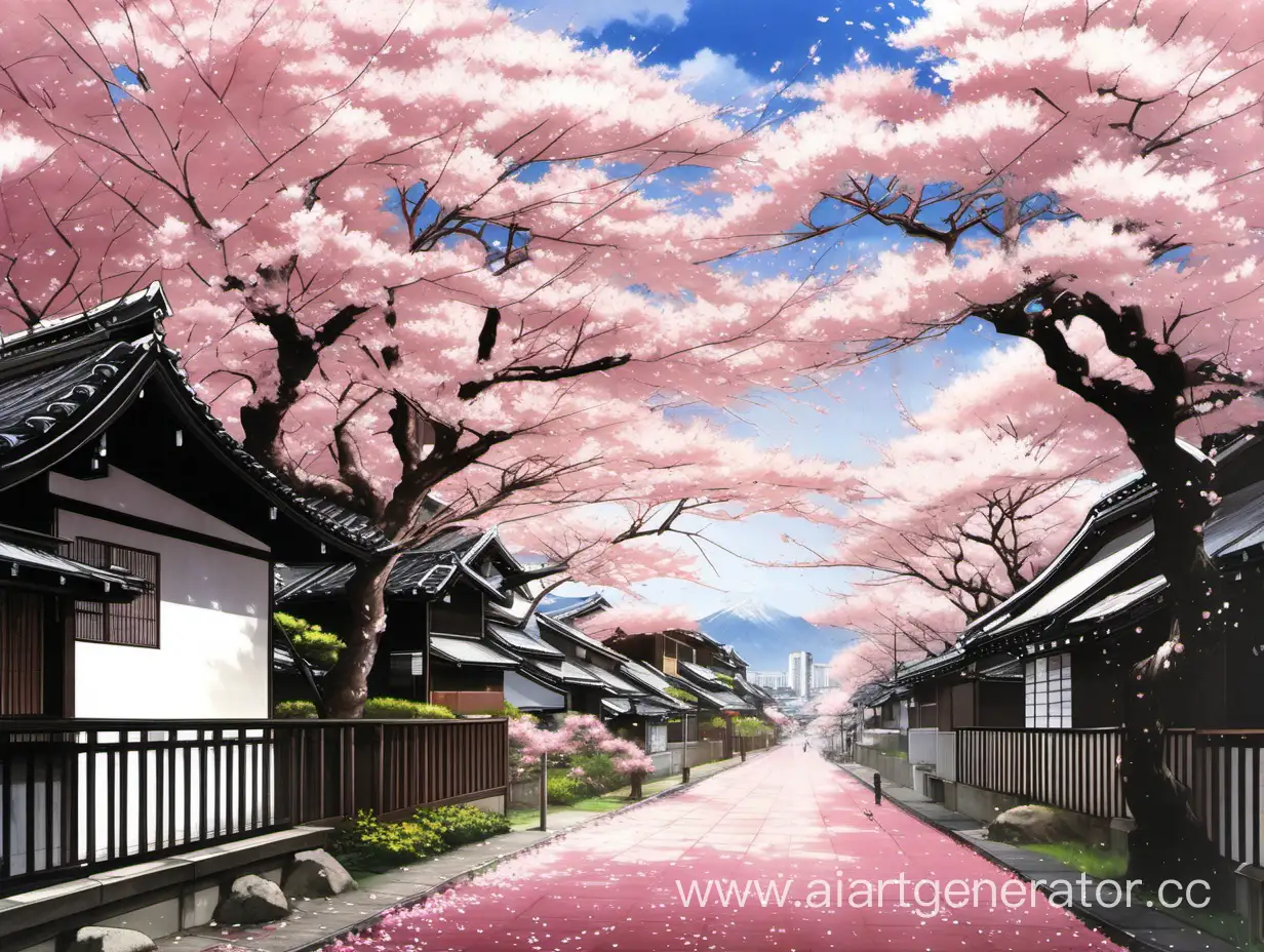 sakura and black houses