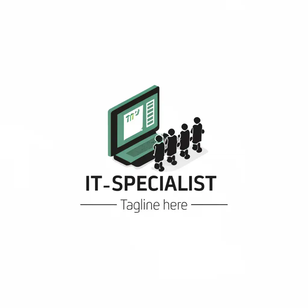 a logo design,with the text "IT specialists", main symbol:Silhouette of a laptop or computer with a keyboard. "It-айтишники" (team name)
The font should be modern and readable, possibly with a technological tint (for example, a font with angular elements or resembling code).,Moderate,be used in Technology industry,clear background