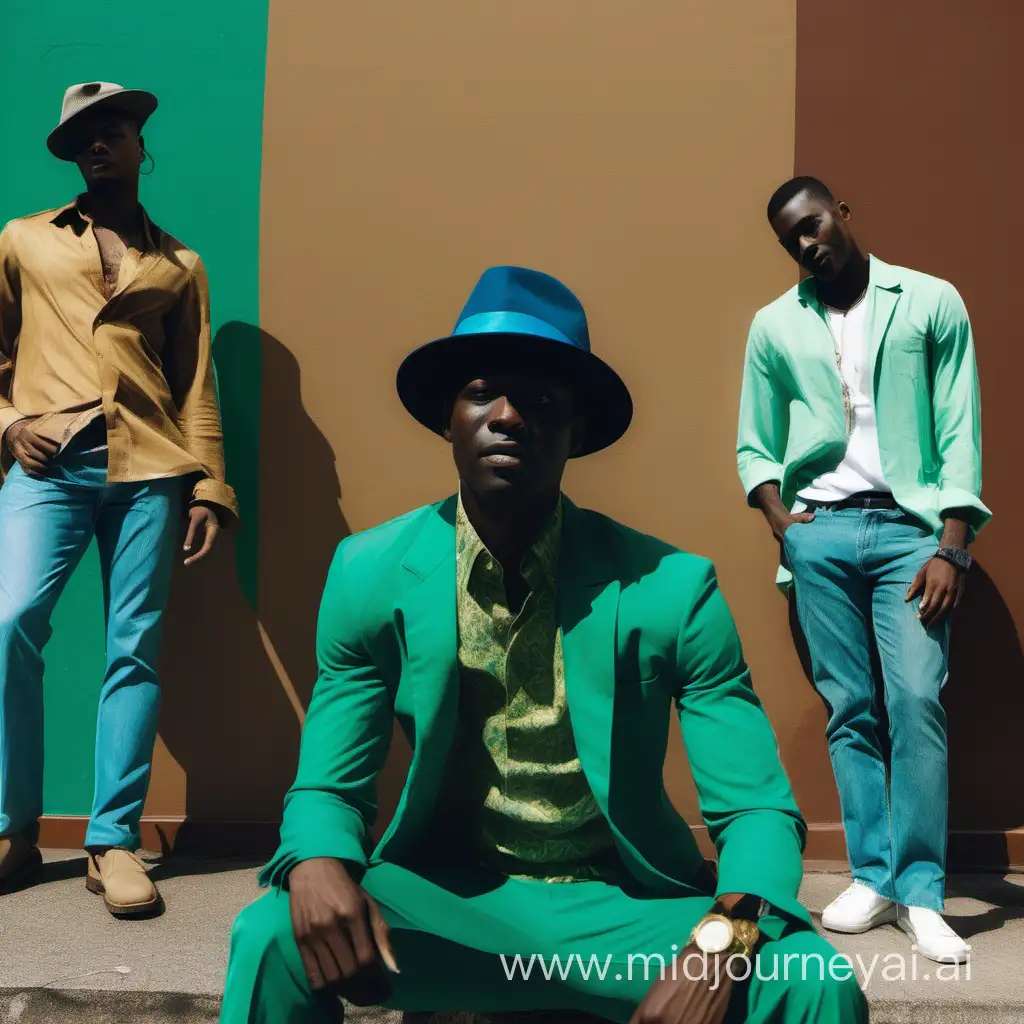 picture of agay black men with blues, greens and earthtones in picture
