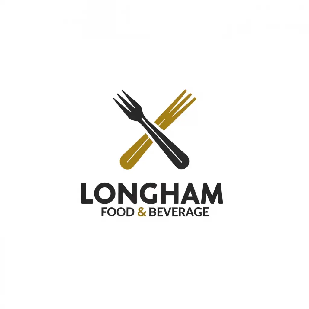 a logo design,with the text "Longham Food & Beverage", main symbol:Chopsticks, Fork,Minimalistic,be used in Restaurant industry,clear background
