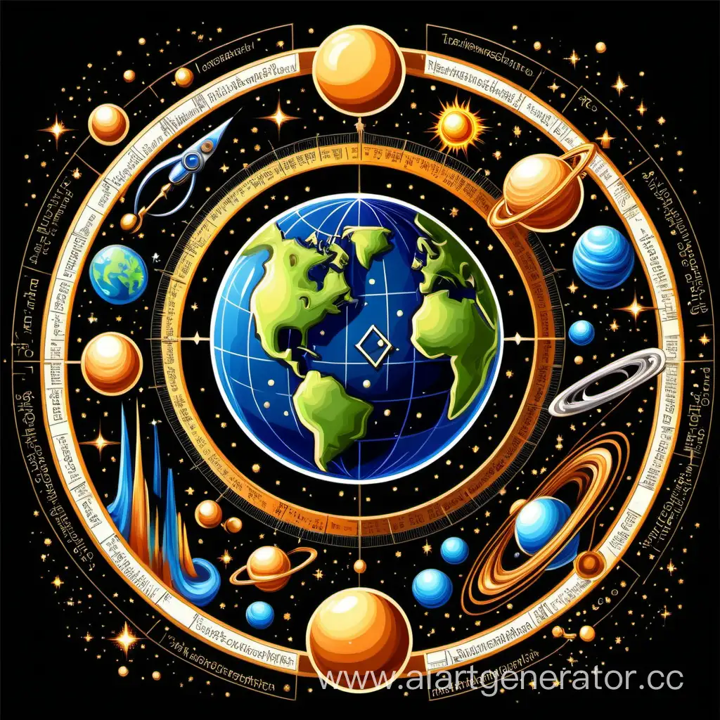 Emblem-of-Physics-Rotating-Earth-Surrounded-by-Astronomical-Symbols-and-Physical-Instruments