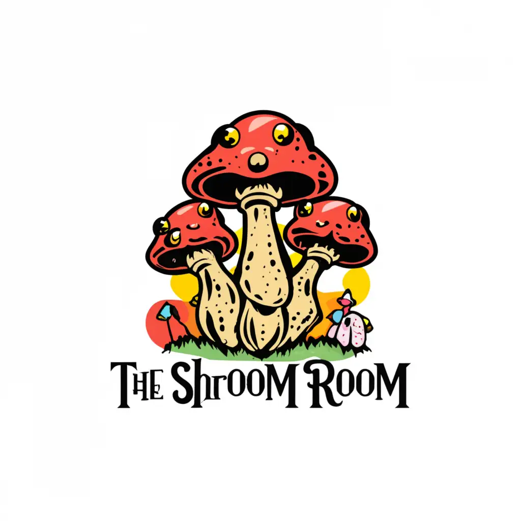 a logo design,with the text "The Shroom Room", main symbol:Mushrooms,complex,clear background
