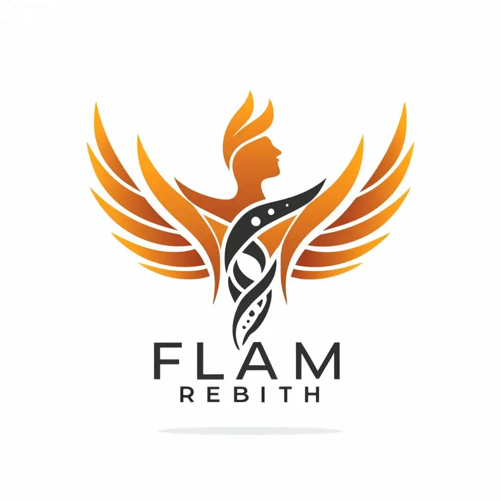logo, Phoenix wings, symbol human with DNA strand, with the text "Flame Rebirth", typography, be used in Beauty Spa industry