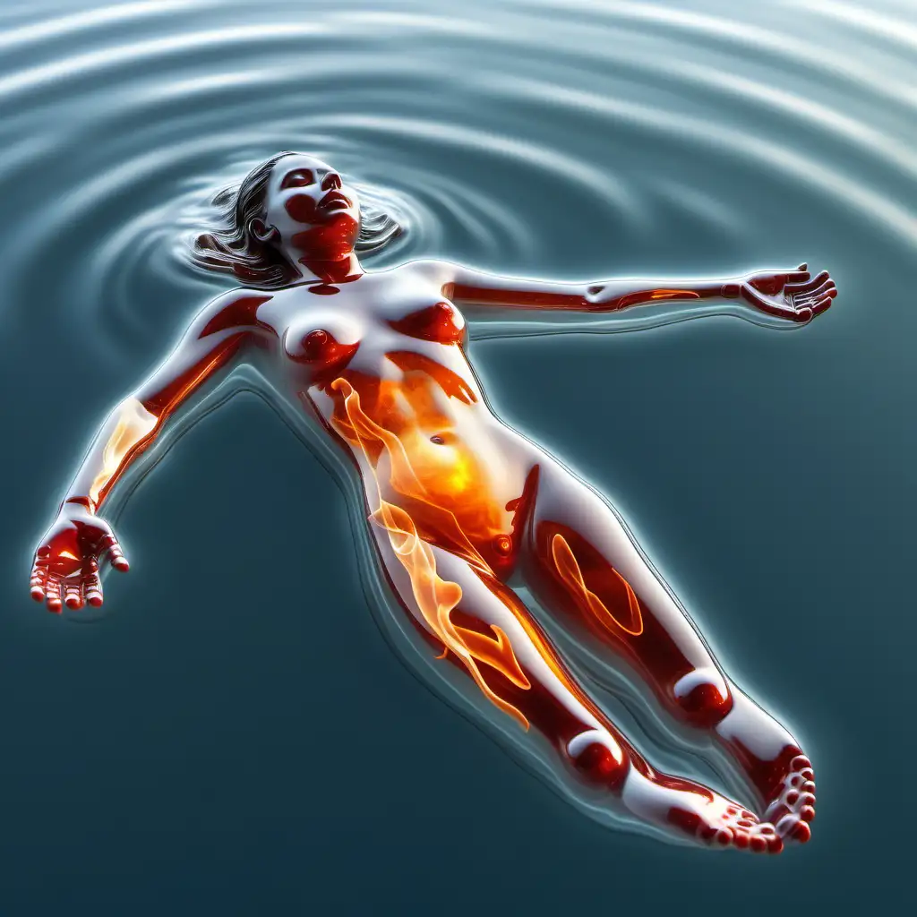 transparent human heat, floating in sea, fine detail