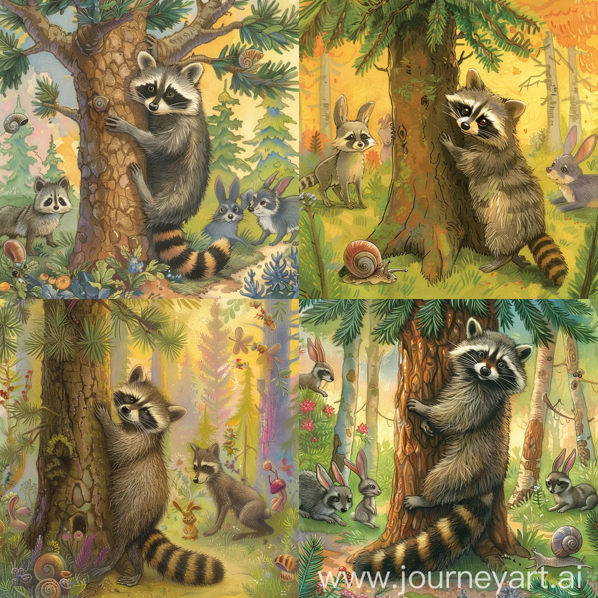 Woodland-Fairy-Tale-Raccoon-and-Friends-in-a-Vivid-Forest