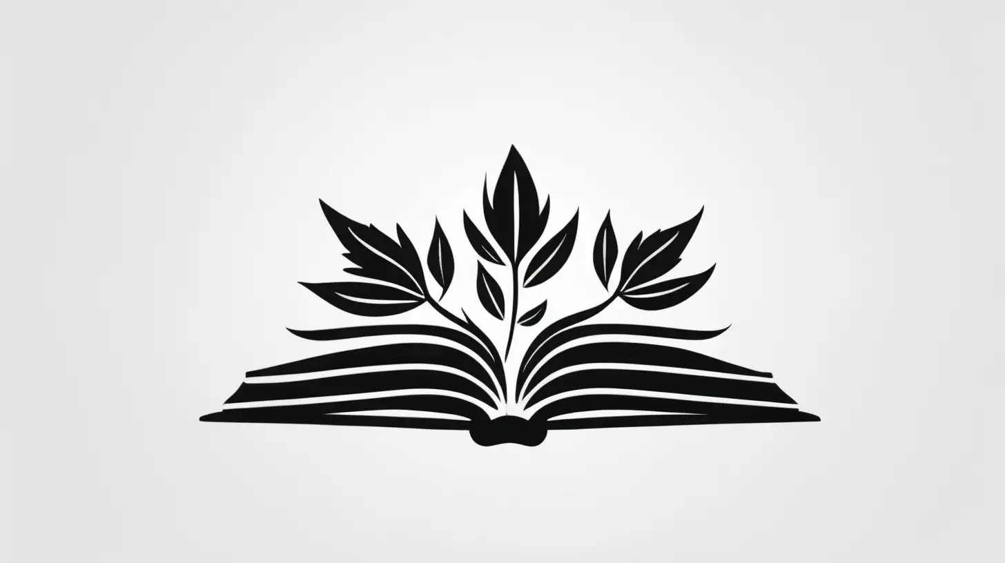 Create logo simple about open book and out leaves of Ghaf. In black color 