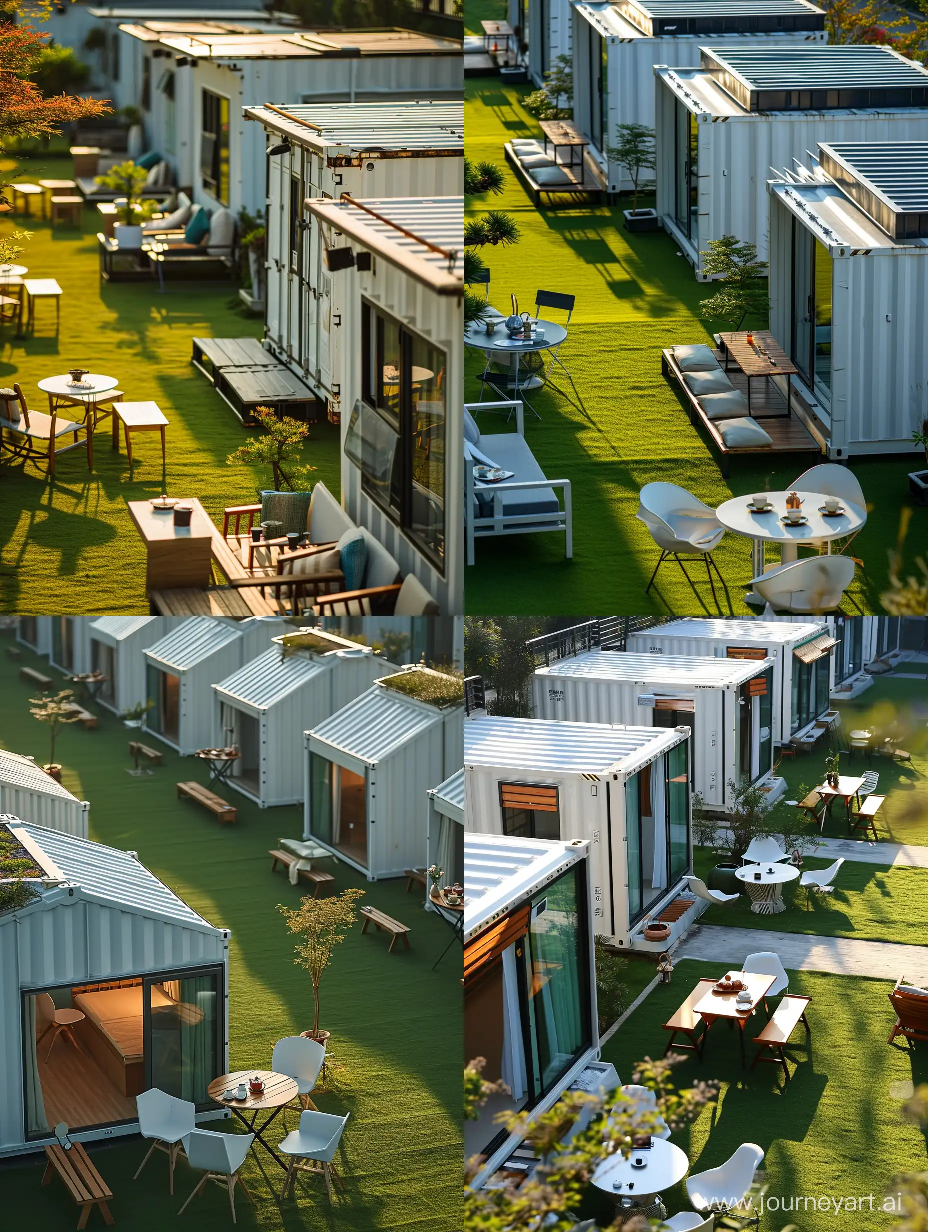 Sunlit-White-Container-Lodgings-with-Terrace-Roofs-and-Tea-Tables