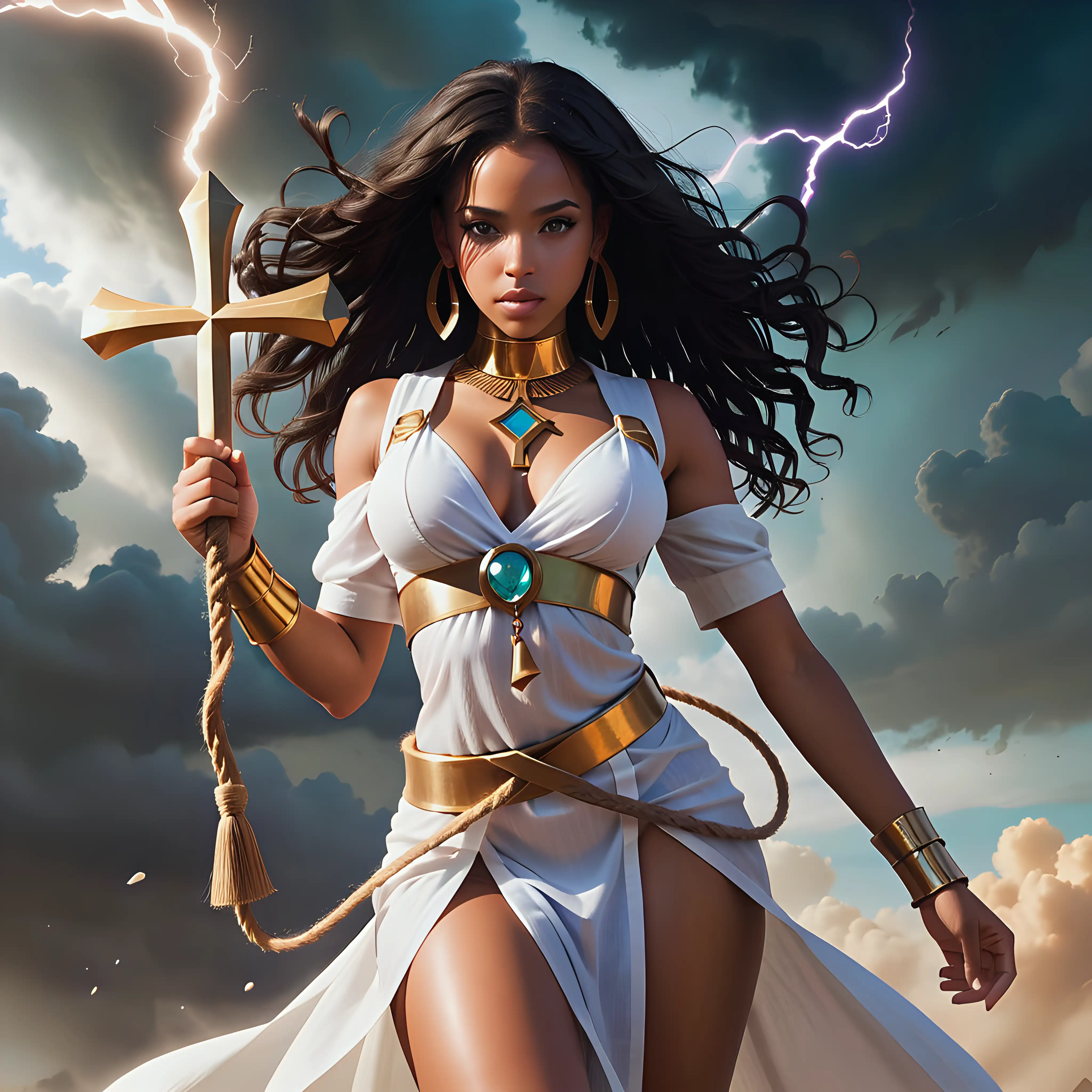 The Ankh granted Quinn, Aaliyah's best friend, the power to  harness the power wind, engulfed in a tornado wielding its force to battle should be fully clothed in Egyptian tunic


