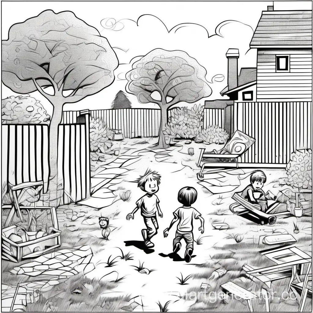 Childrens-Joyful-Adventures-A-Linear-Drawing-Depicting-Kids-Life-in-the-Yard