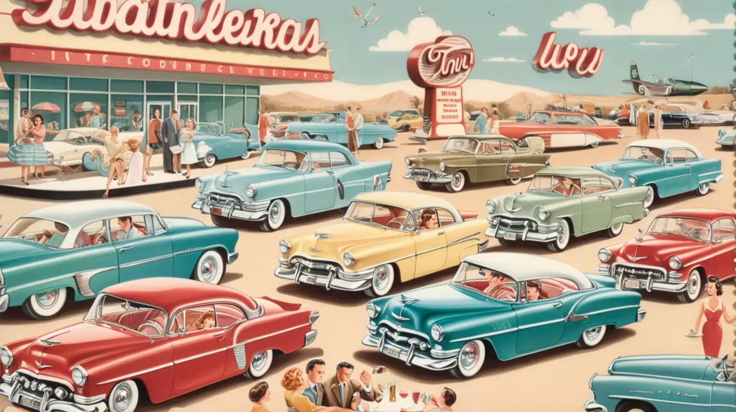 Retro Thank You Sign with Vintage Cars and Diners Illustrations