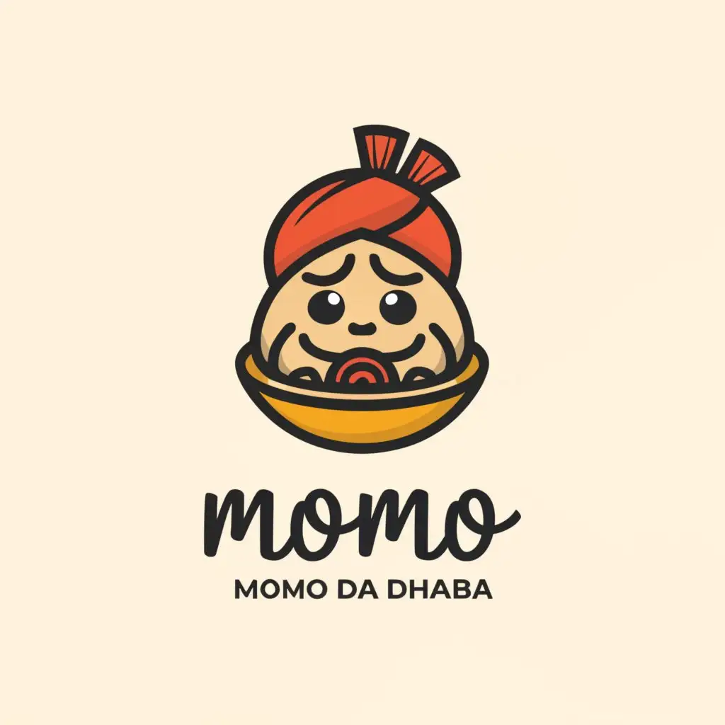LOGO-Design-For-Momo-da-Dhaba-Fusion-Cuisine-Emblem-with-Minimalistic-Momo-in-Turban-Concept