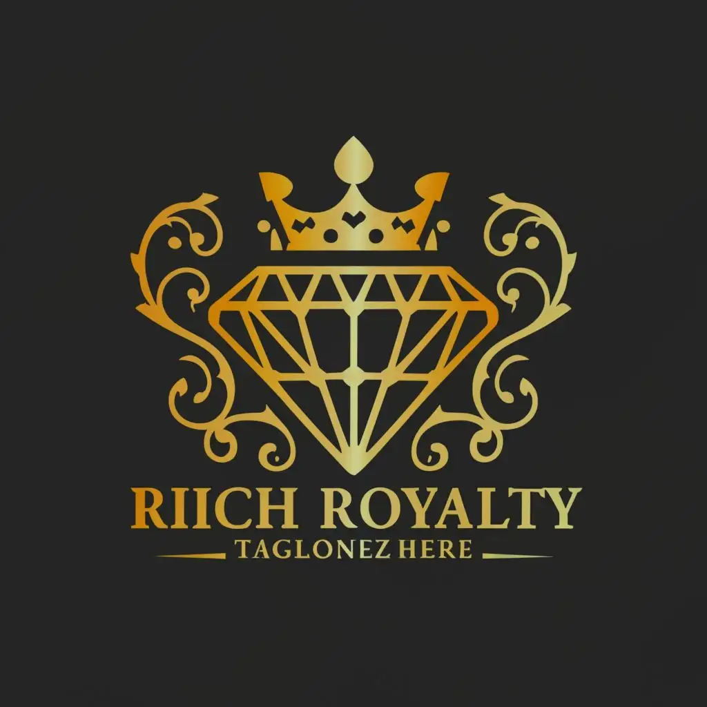 logo, Diamond & crown, with the text "Rich royalty", typography, be used in Entertainment industry