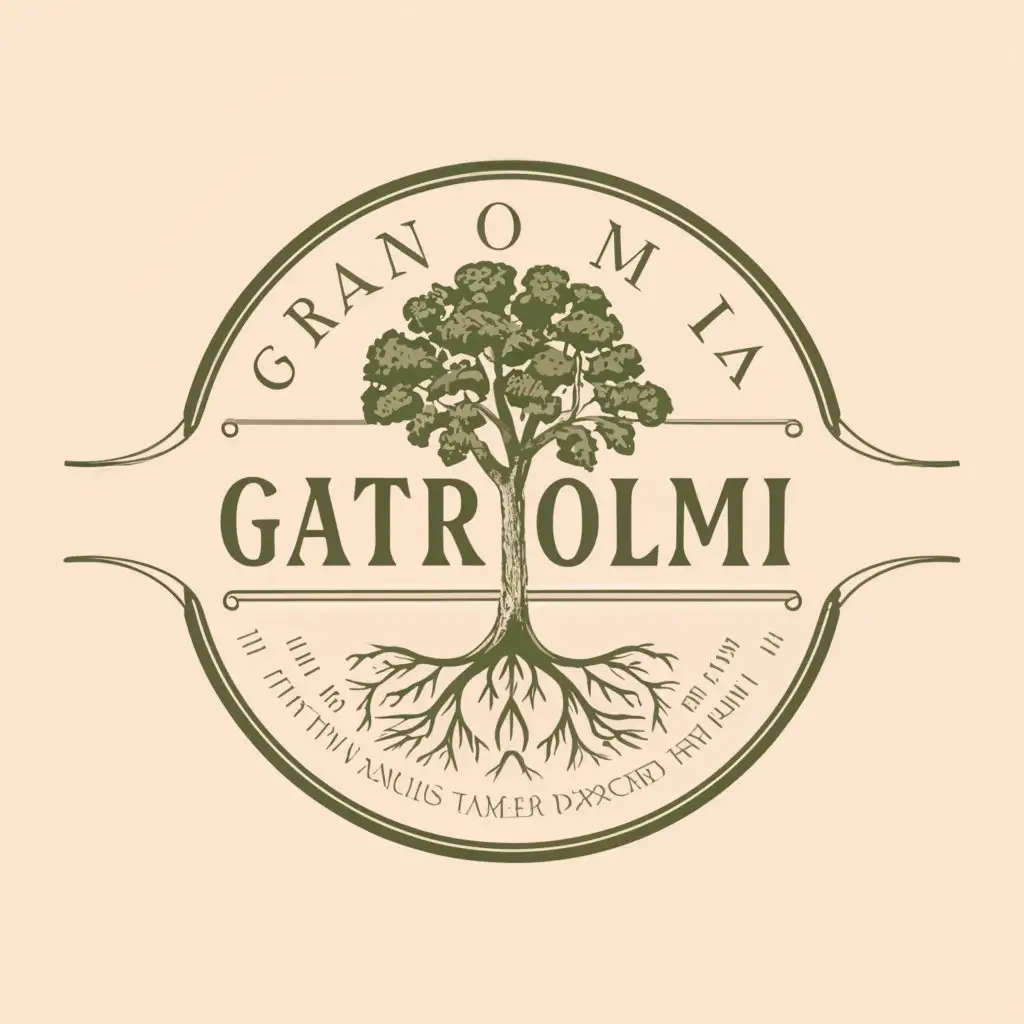 LOGO-Design-For-Gastronomia-Elegant-Beige-and-Green-Circle-Frame-with-Tree-Symbol