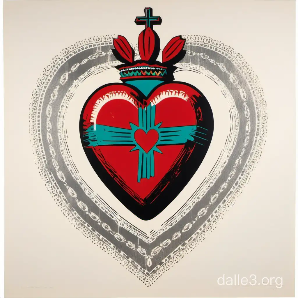 andy warhol silkscreen image of a rustic mexican sacred heart
