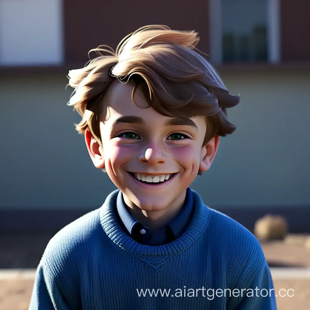 boy in blue sweater smiling