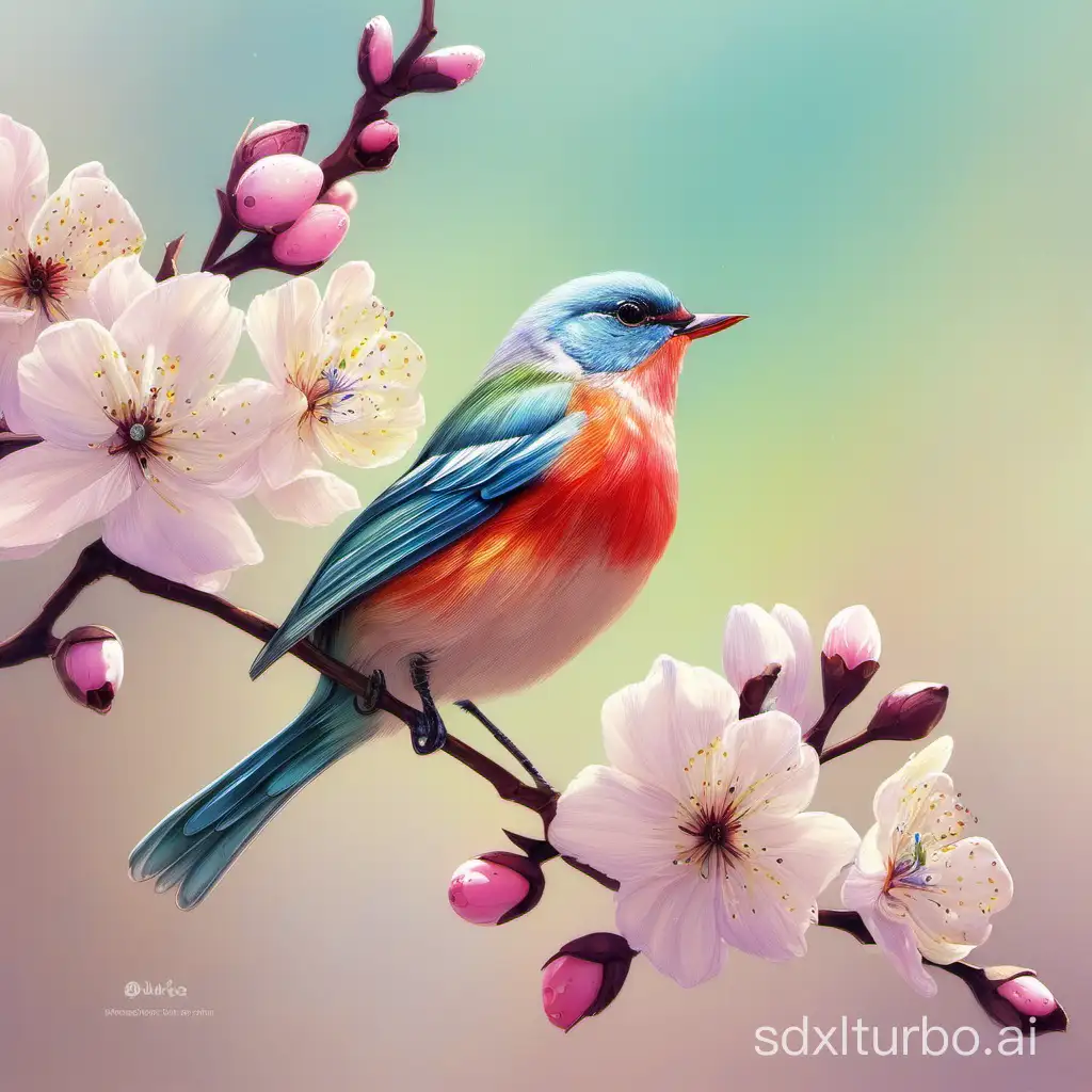 Vibrant-Spring-Scene-Playful-Birds-Amid-Blossoming-Flowers