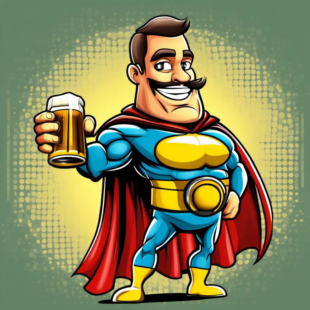 Cheerful Beerman the CartoonStyle Superhero Enjoying a Beer