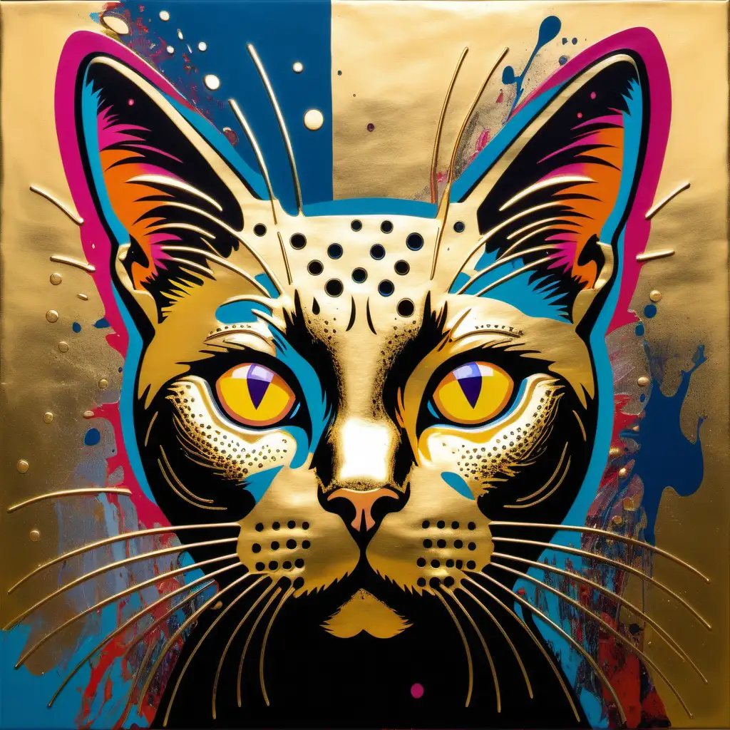 Vibrant Urban Cat Art Inspired by Warhol Pollock