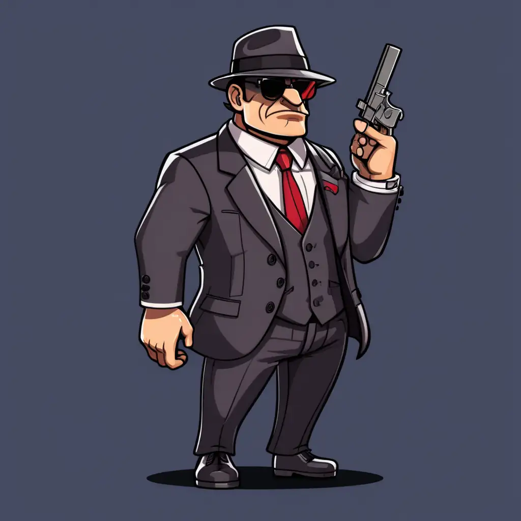 Colorful 2D Video Game Mafia Character