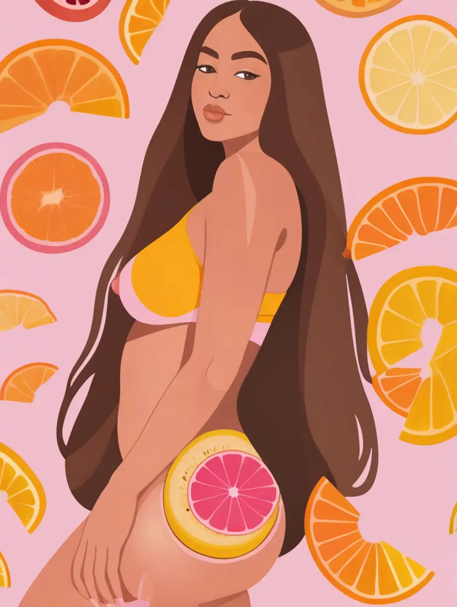 Empowering Femininity Vibrant Art Print Celebrating Body Positivity with Sliced Fruits