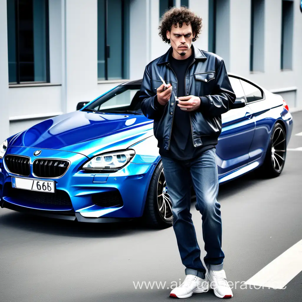 Stylish-Man-Smoking-Cigarette-by-Blue-BMW-M6
