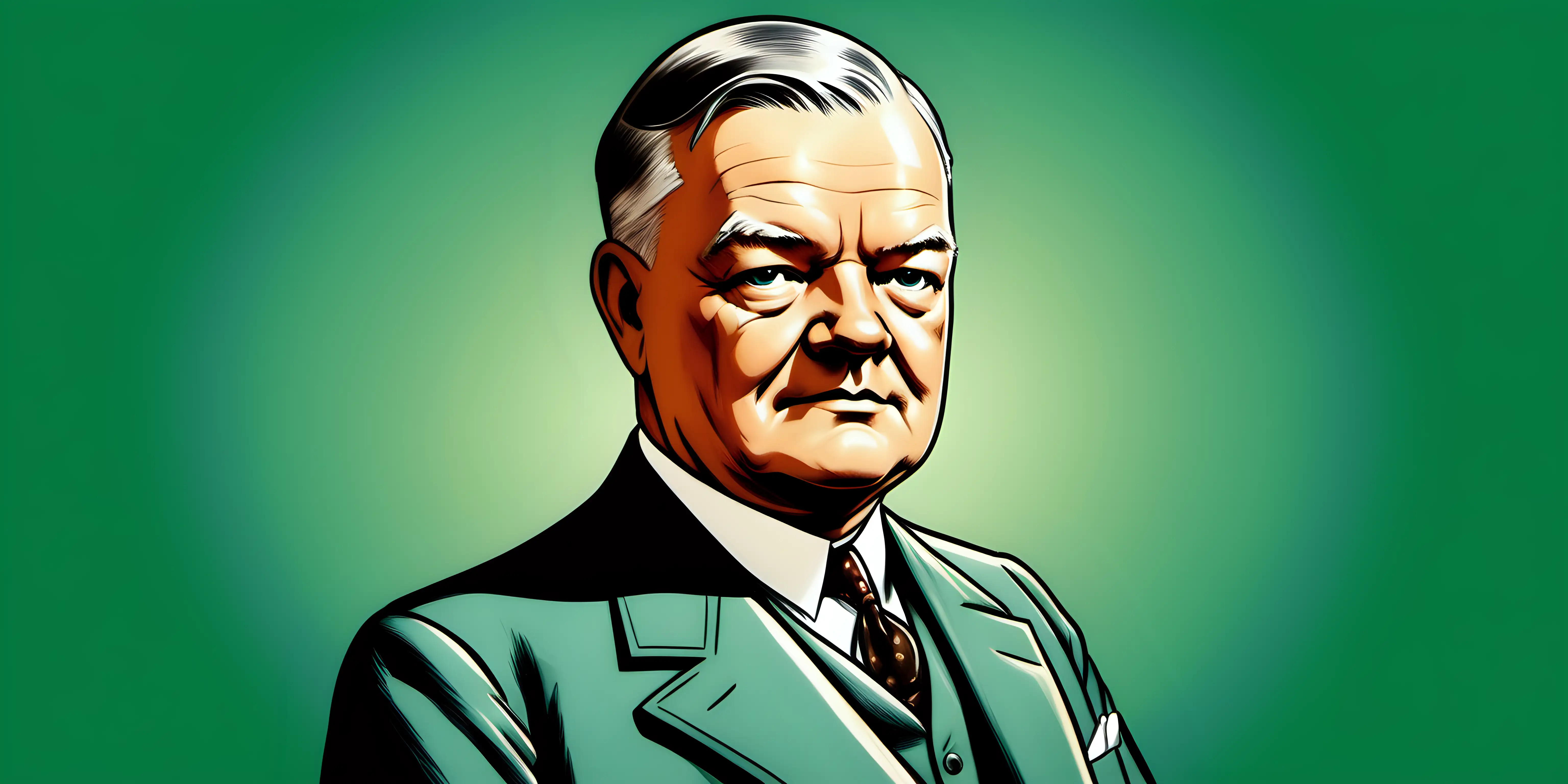 cartoon of Herbert Hoover on a solid background