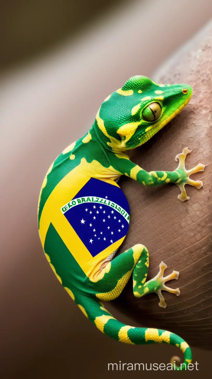 Gecko Proudly Displaying Brazilian Flag Pattern
