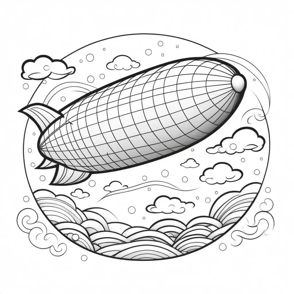 Childrens Coloring Book with Zeppelin Illustration