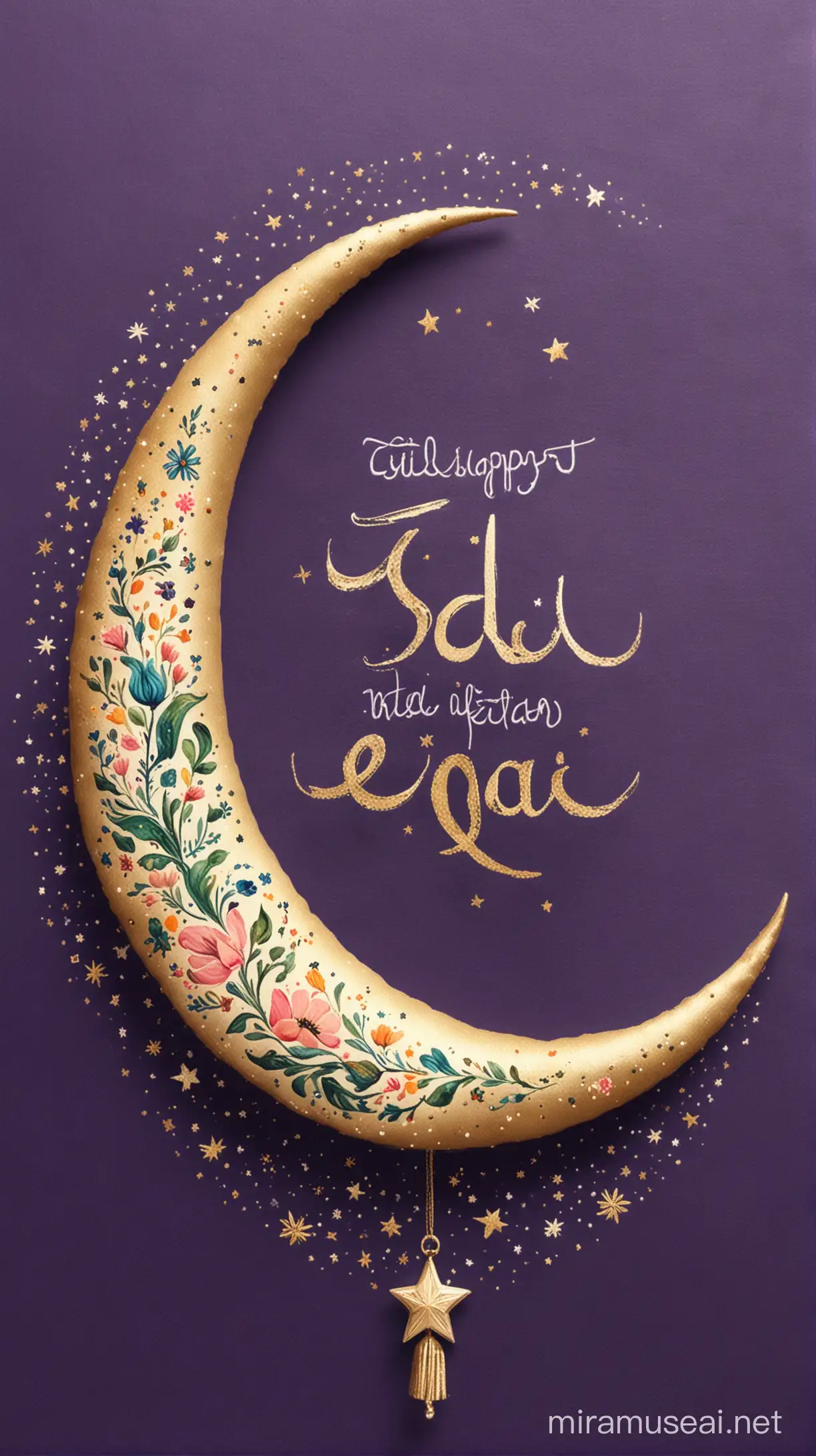 Hand Painted Crescent Moon for Eid Greetings